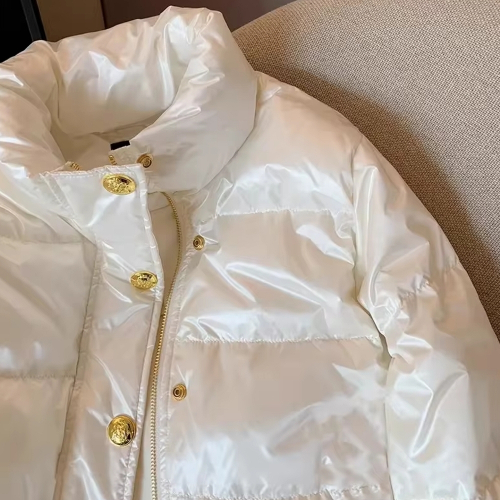 Fashion Loose Casual Cotton Jacket Stand-Up Collar White Outerwear Female - Picture 5 of 7